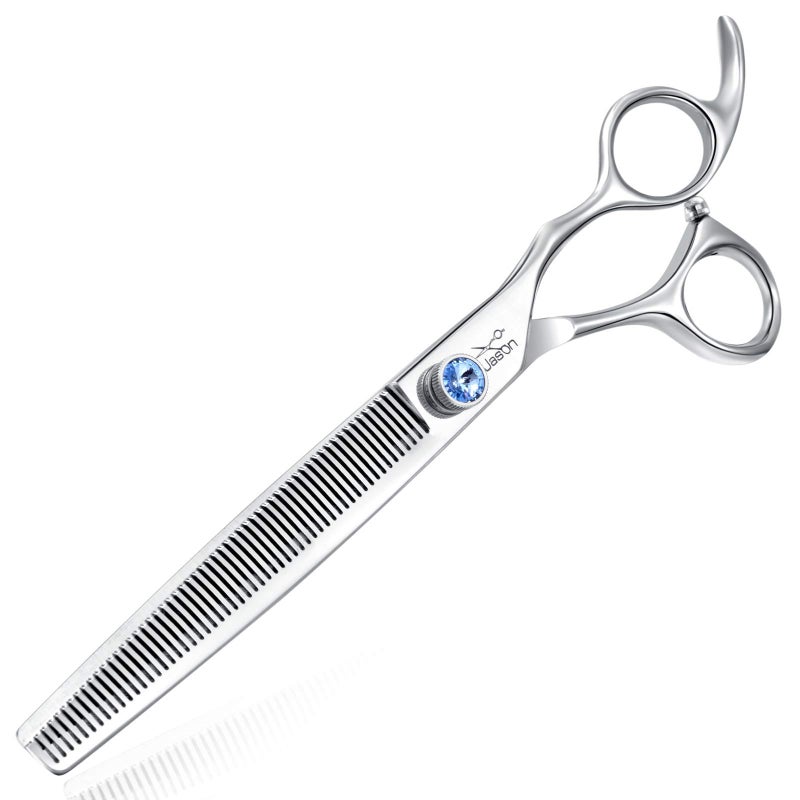 JASON 7.5" 56-Tooth Blending Dogs Grooming Scissors Cats Thinning Shears Pets Blender Thinner Trimming Texturizing Kit with Offset Handle Blue Jewelled Screw (7.5 Inch) - Image 1