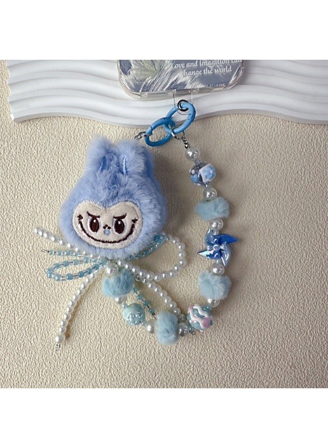 NIBEMINENT Phone Charm/ Chain Strap for Women Girls, Fluffy Girlish Bow Cell Phone Case Lanyard Wrist Strap,Blue