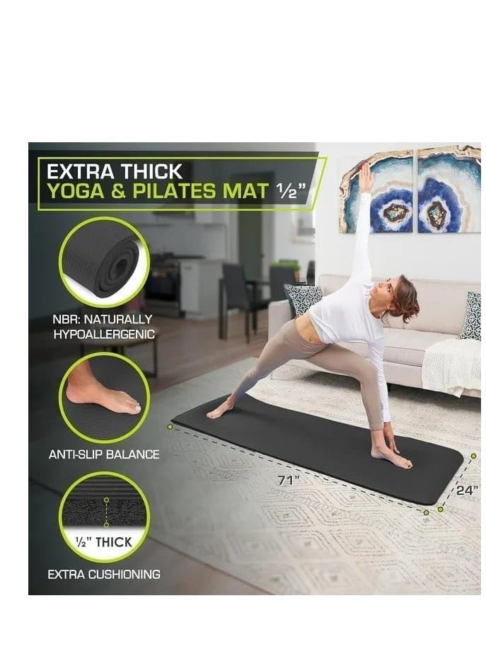 QSHOP Ultimate Premium 10mm Thick Yoga Mat with Attached Strap – Ideal for High-Intensity Interval Workouts, Pilates, Yoga, and Home Fitness Training  - Image 2