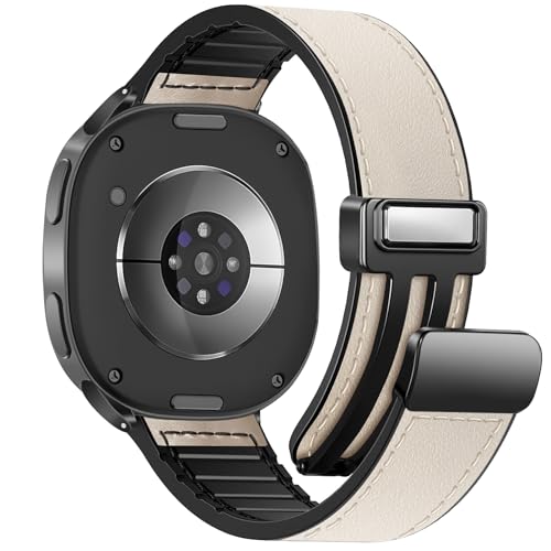 WestEagle Leather Watch 8 Band Compatible with Samsung Galaxy Watch 8 40mm 44mm/ 8 Classic 46mm, Magnetic Buckle Silicone Bottom Design Adjustable Wristbands Accessories for Men and Women, Grey - Image 1