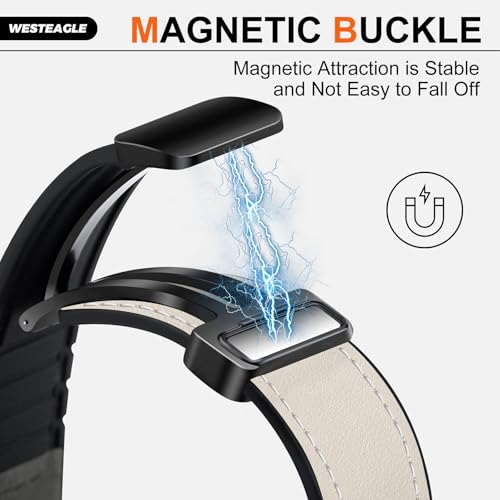 WestEagle Leather Watch 8 Band Compatible with Samsung Galaxy Watch 8 40mm 44mm/ 8 Classic 46mm, Magnetic Buckle Silicone Bottom Design Adjustable Wristbands Accessories for Men and Women, Grey - Image 3