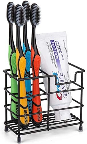 BeFunky Stainless Steel Bathroom Toothbrush Holder Stand Sturdy Storage with MultiFunctional 5 Slots Black - Image 1