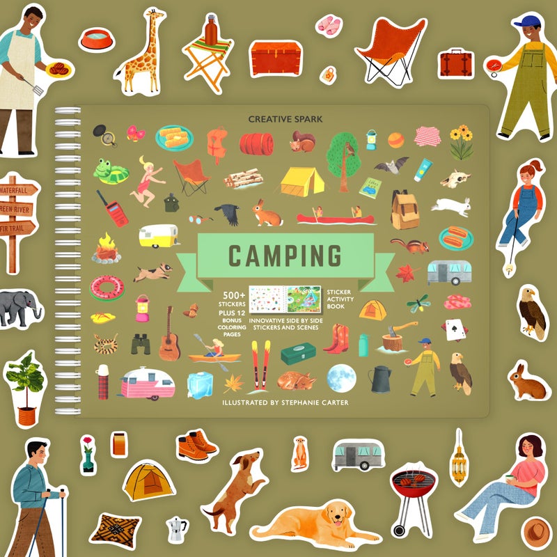 CUPKIN Sticker Book for Kids 2-4, 500+ Kids Stickers, Camping Stickers 12 Coloring Pages 12 Side by Side Scenes, Fun Toddler Travel Activity Coloring and Sticker Books for Ages 4-8 + 8-10 - Image 2