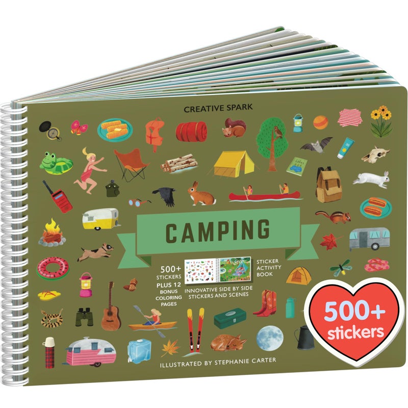CUPKIN Sticker Book for Kids 2-4, 500+ Kids Stickers, Camping Stickers 12 Coloring Pages 12 Side by Side Scenes, Fun Toddler Travel Activity Coloring and Sticker Books for Ages 4-8 + 8-10 - Image 1
