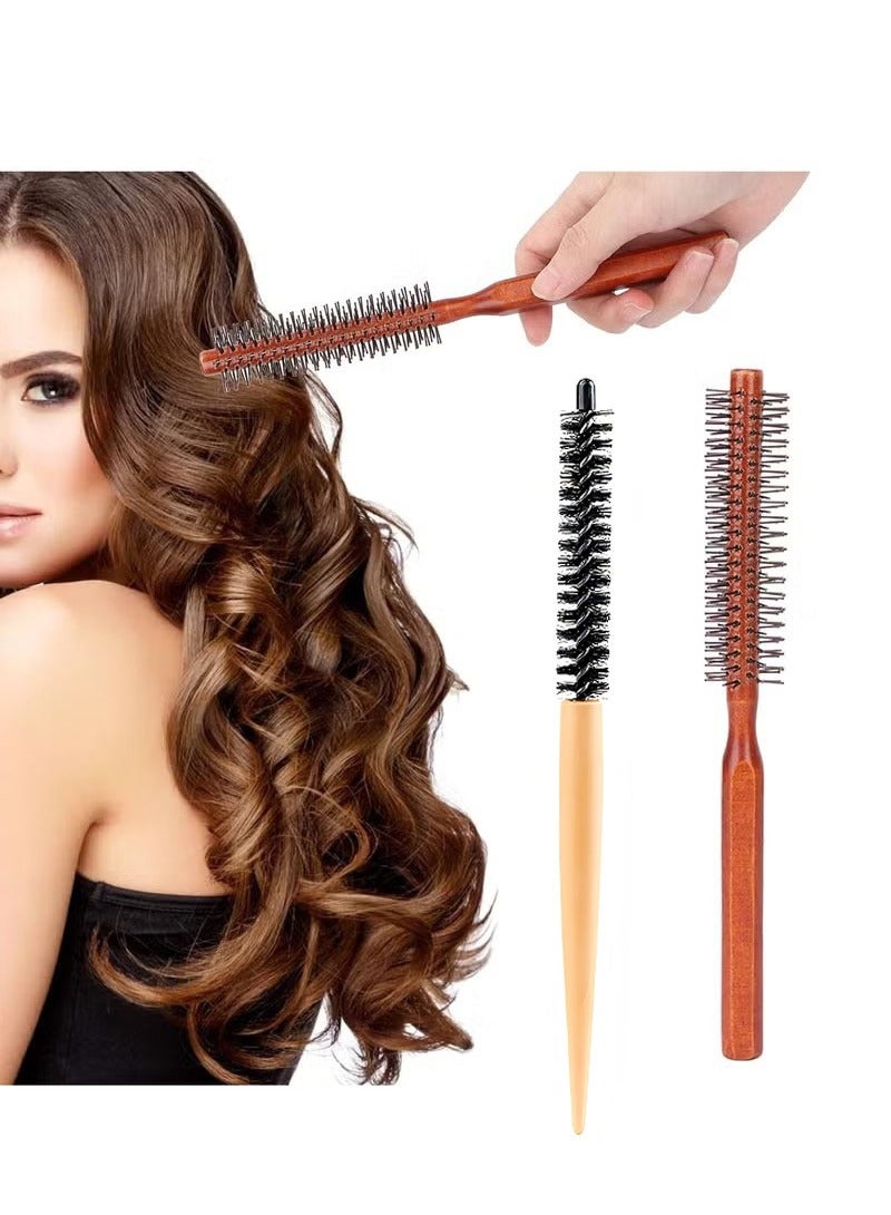 Round Brush for Short Hair, Round Styling Hair Brush Curling Roller Hairbrush Small Wood Brush, Unisex Round Wooden Hair Styling Tool Curling Hair Brush for Blow Drying Home Use - Image 1