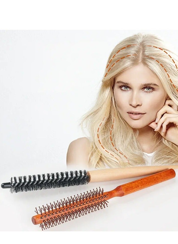 Round Brush for Short Hair, Round Styling Hair Brush Curling Roller Hairbrush Small Wood Brush, Unisex Round Wooden Hair Styling Tool Curling Hair Brush for Blow Drying Home Use - Image 2