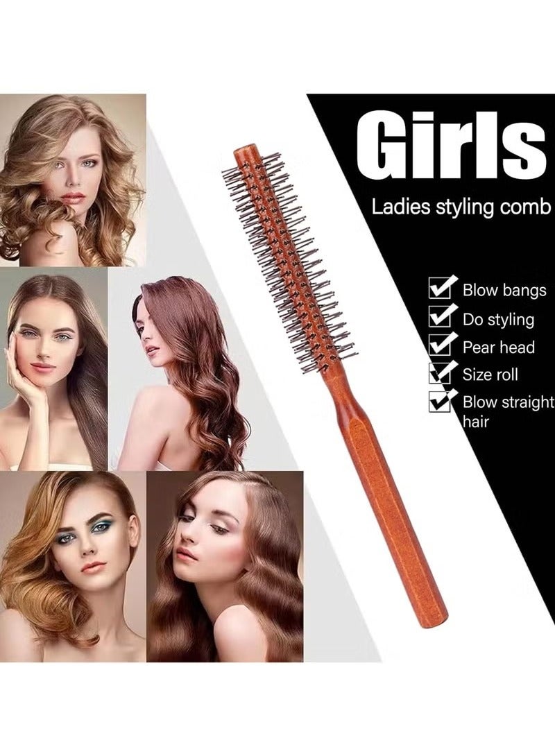 Round Brush for Short Hair, Round Styling Hair Brush Curling Roller Hairbrush Small Wood Brush, Unisex Round Wooden Hair Styling Tool Curling Hair Brush for Blow Drying Home Use - Image 3
