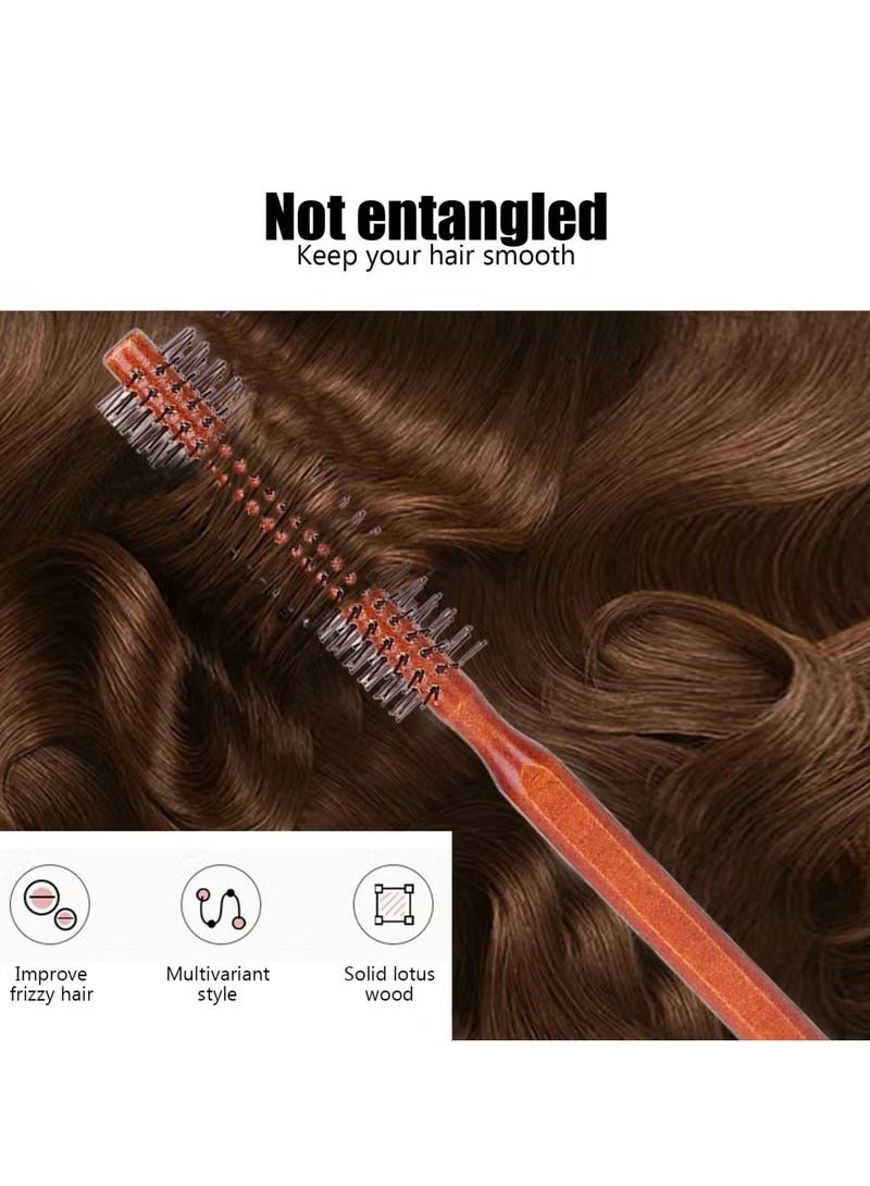 Round Brush for Short Hair, Round Styling Hair Brush Curling Roller Hairbrush Small Wood Brush, Unisex Round Wooden Hair Styling Tool Curling Hair Brush for Blow Drying Home Use - Image 5