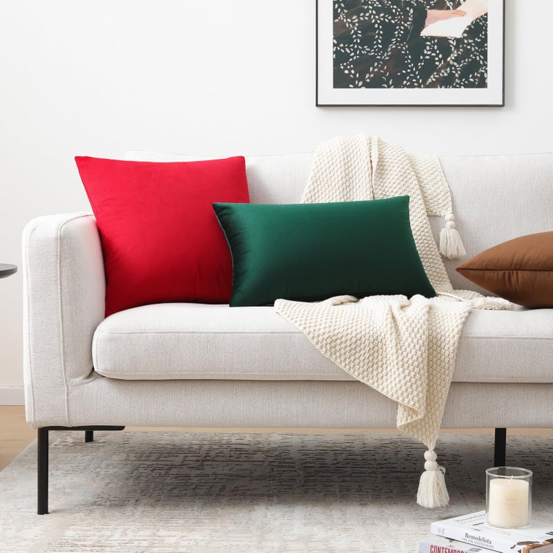 Mixhug Set of 2 Cozy Velvet Square Decorative Throw Pillow Covers for Couch and Bed, Red, 18 x 18 Inches - Image 4