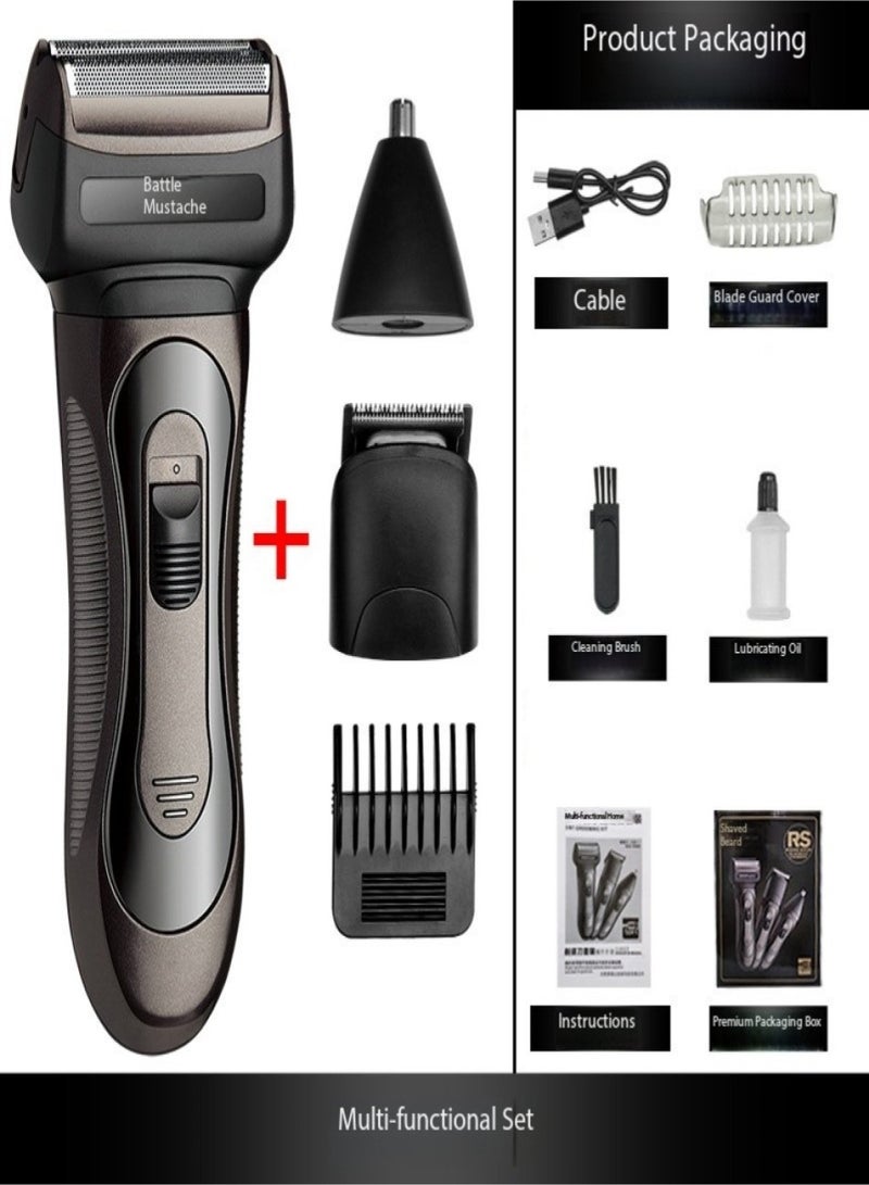 ماكينة حلاقة كهربائية 3 في 1 للحلاقة وتشذيب الشعر وتشذيب شعر الأنف، مزودة بمحرك فرشاة ورؤوس حلاقة عائمة متبادلة. - Image 1