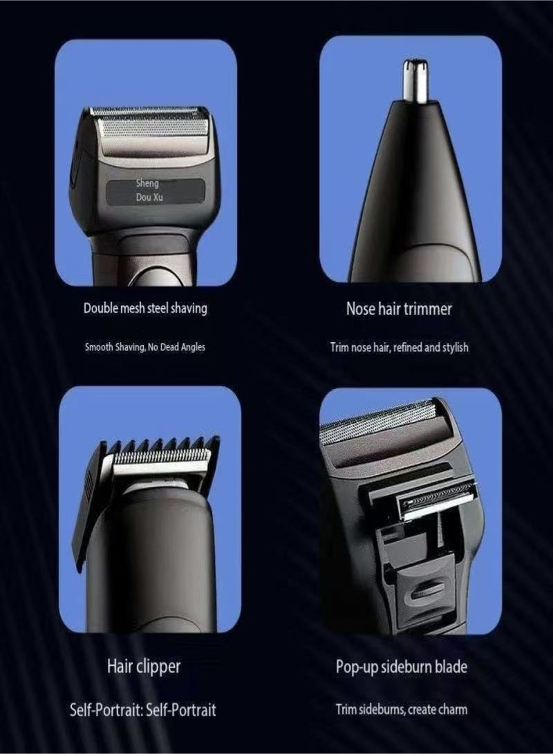 ماكينة حلاقة كهربائية 3 في 1 للحلاقة وتشذيب الشعر وتشذيب شعر الأنف، مزودة بمحرك فرشاة ورؤوس حلاقة عائمة متبادلة. - Image 3