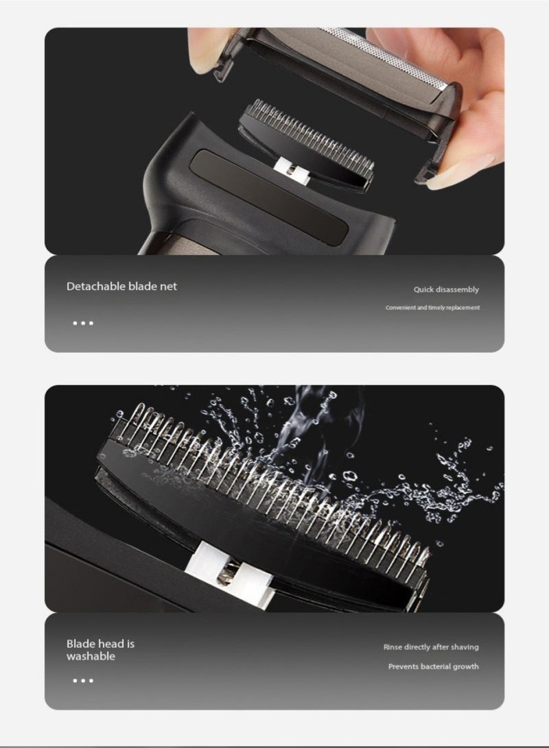 ماكينة حلاقة كهربائية 3 في 1 للحلاقة وتشذيب الشعر وتشذيب شعر الأنف، مزودة بمحرك فرشاة ورؤوس حلاقة عائمة متبادلة. - Image 4