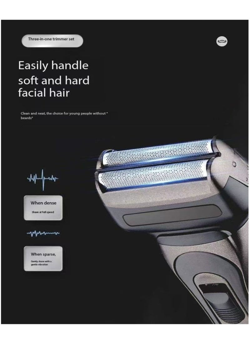 3-in-1 Electric Shaver for Shaving, Hair Trimming, and Nose Hair Trimming, featuring a brush motor and reciprocating floating shaving heads. - Image 2