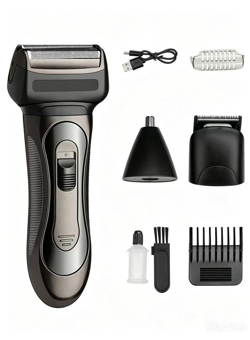 3-in-1 Electric Shaver for Shaving, Hair Trimming, and Nose Hair Trimming, featuring a brush motor and reciprocating floating shaving heads. - Image 1