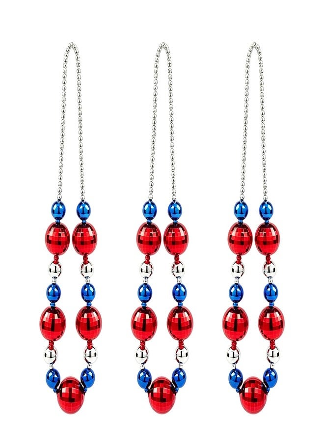 Becfupo 3 Pcs 4th Of July Jumbo Bead Necklaces, Red Blue Silver Plastic Metallic Big Beads Necklaces For Independence Day, Patriotic Events, Memorial Day Decoration - Image 1
