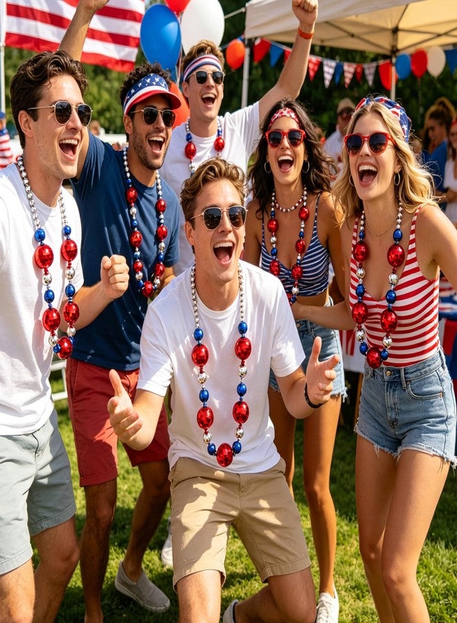 Becfupo 3 Pcs 4th Of July Jumbo Bead Necklaces, Red Blue Silver Plastic Metallic Big Beads Necklaces For Independence Day, Patriotic Events, Memorial Day Decoration - Image 4