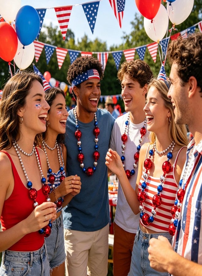 Becfupo 3 Pcs 4th Of July Jumbo Bead Necklaces, Red Blue Silver Plastic Metallic Big Beads Necklaces For Independence Day, Patriotic Events, Memorial Day Decoration - Image 5