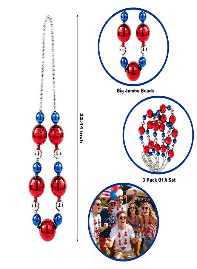 Becfupo 3 Pcs 4th Of July Jumbo Bead Necklaces, Red Blue Silver Plastic Metallic Big Beads Necklaces For Independence Day, Patriotic Events, Memorial Day Decoration - Image 2