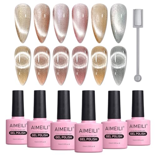 AIMEILI Cat Eye Gel Nail Polish Hema Free Cruelty Free Vegan Soak Off U V LED Nail Art DIY Gel Manicure Kit Set Of 6pcs X 10ml 49 - Image 2