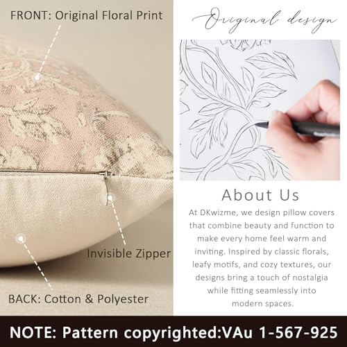 DKwizme Vintage Floral Print Throw Pillow Covers 18x18 Set of 2 Neutral Modern Farmhouse Pillowcases Accent Decorative Cushion Covers Boho Home Decor for Couch Sofa Chair Bed Living Room, Champagne Pink - Image 3
