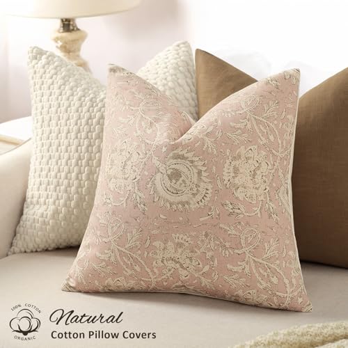 DKwizme Vintage Floral Print Throw Pillow Covers 18x18 Set of 2 Neutral Modern Farmhouse Pillowcases Accent Decorative Cushion Covers Boho Home Decor for Couch Sofa Chair Bed Living Room, Champagne Pink - Image 2