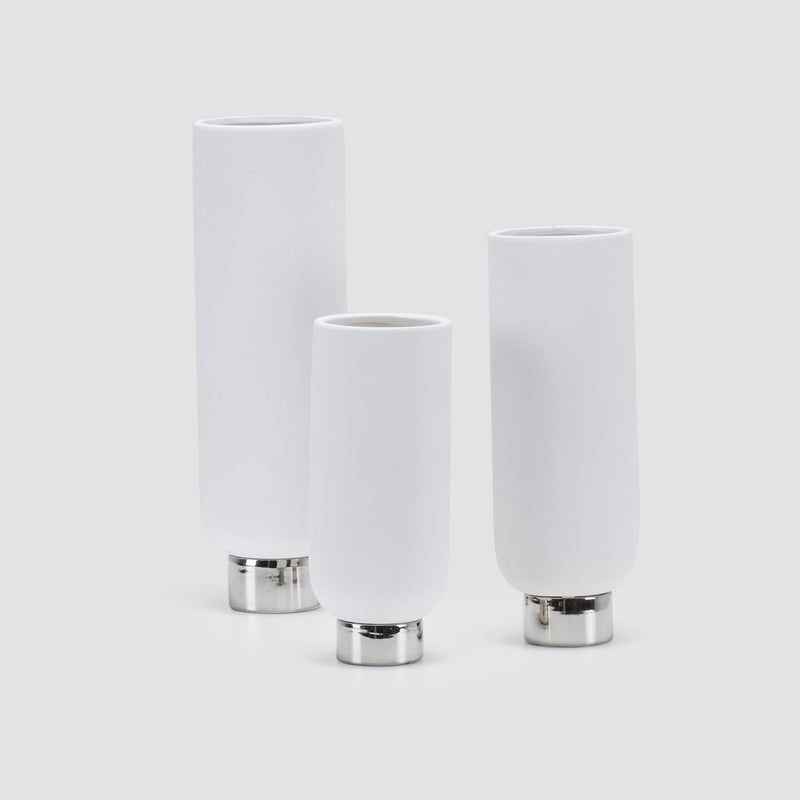 AL HUZAIFA FURNITURE Kaida Set Of 3, Ceramic Matte White Cylinder Vases - Image 1