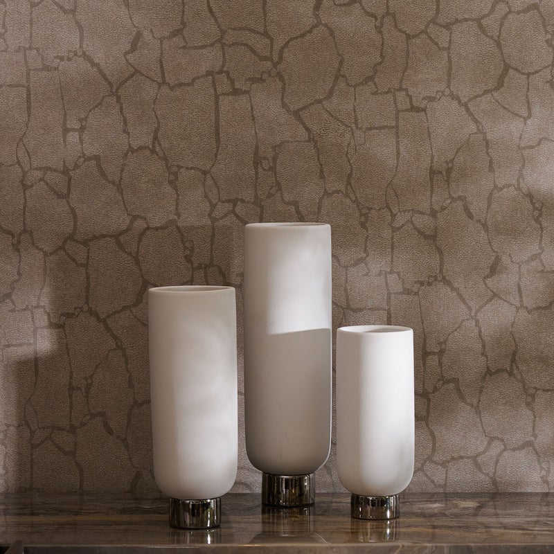 AL HUZAIFA FURNITURE Kaida Set Of 3, Ceramic Matte White Cylinder Vases - Image 2