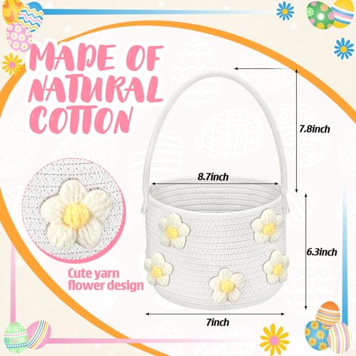 FoldTier Large Easter Basket with Handle 9x7x6 Woven Easter Basket Empty Baby Gift Egg Hunt Rope Storage Organizer Cute Floral Bag Carrying Candy Stuffed for Birthday Baby Shower Nursery Room - Image 3
