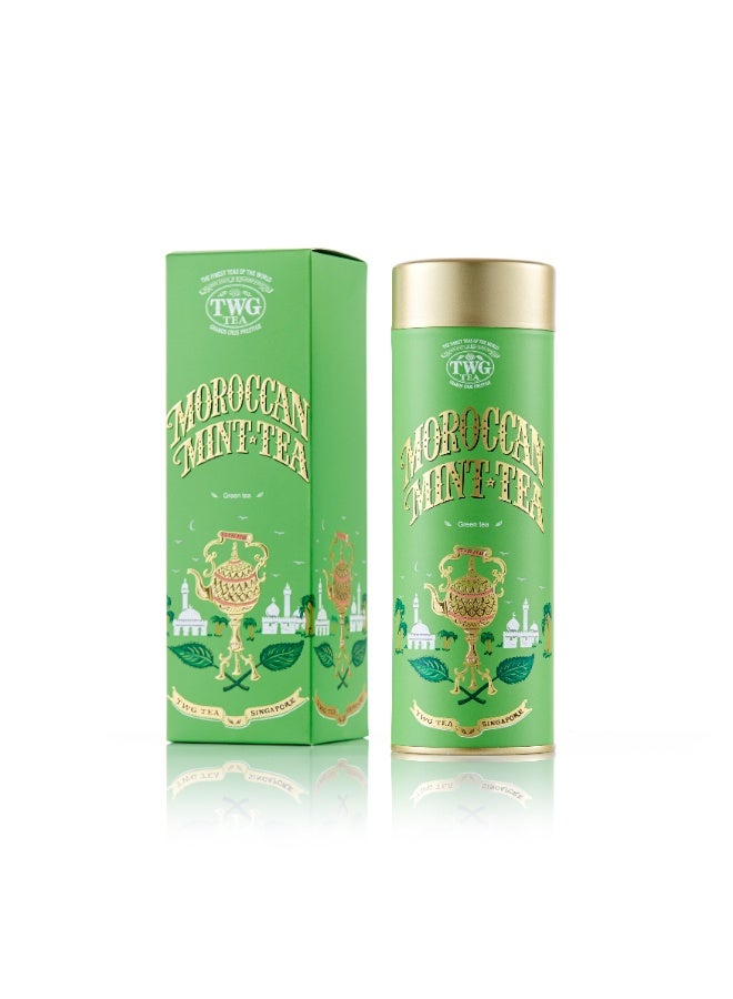 TWG Tea Moroccan Mint Tea, Loose Leaf Green Tea Blend in Haute Couture Tea Tin Gift, 100g - Image 1
