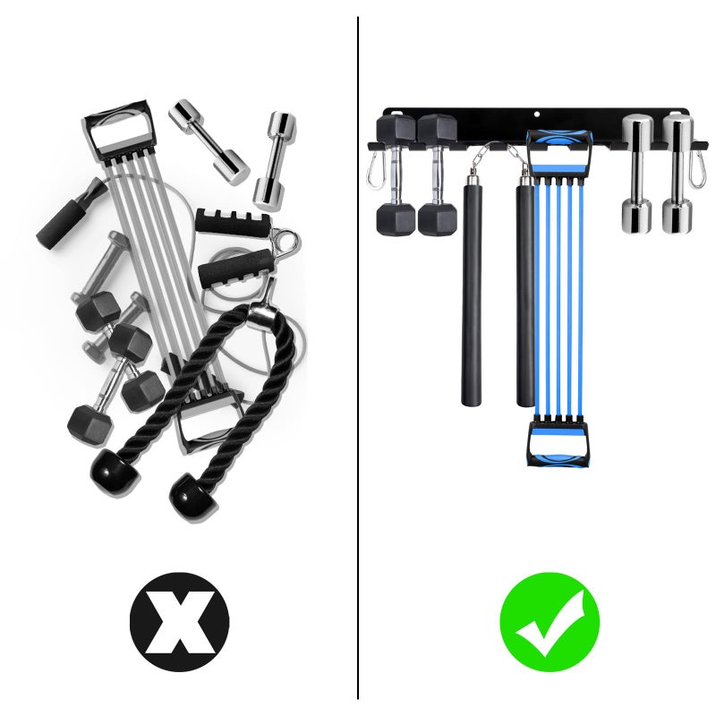 Tebery 9 Hook Home Gym Storage Rack Wall Mount, Fitness Equipment Organizer, Metal Gym Accessory Hanger for Exercise Bands, Jump Ropes, Barbells, Lifting Belts - Image 5