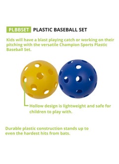 Champion Sports Sports 9" Hollow Plastic Assorted Color Baseball Set - Athletic Baseball Equipment - Practice Baseballs Plastic Hollow - Regulation Size Balls -Fun For All Ages- Lightweight/Durable -Set Of 6  - Image 3