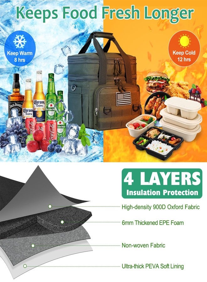 Bnlcd Tactical Lunch Box for Men, Expandable Large Insulated Lunch Bag for Adult, Heavy Duty Double Deck Lunch Cooler Bag with Shoulder Strap, Leakproof Soft Lunch Pail with American Flag - Green - Image 4