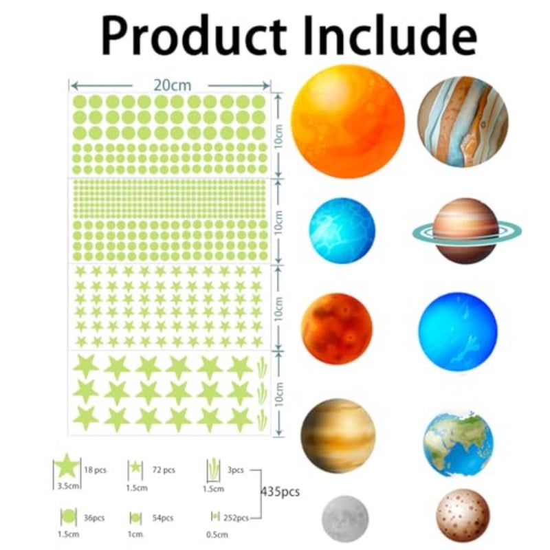 445 Pcs Glow in the Dark Wall Decals Sticker Stars for Ceiling Outer Space Planet Wall Stickers Galaxy Universe Wall Decal for Room Bedroom - Image 2