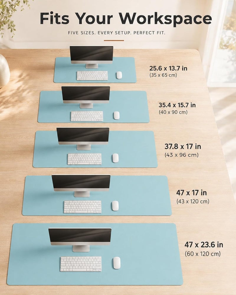 Aothia Double-Sided Desk Pad – 37.8"x17" Leather Desk Mat with Eco Cork Protector, Large Mouse Pad, Waterproof Desk Blotter for Office/Home (Blue Topaz) - Image 4