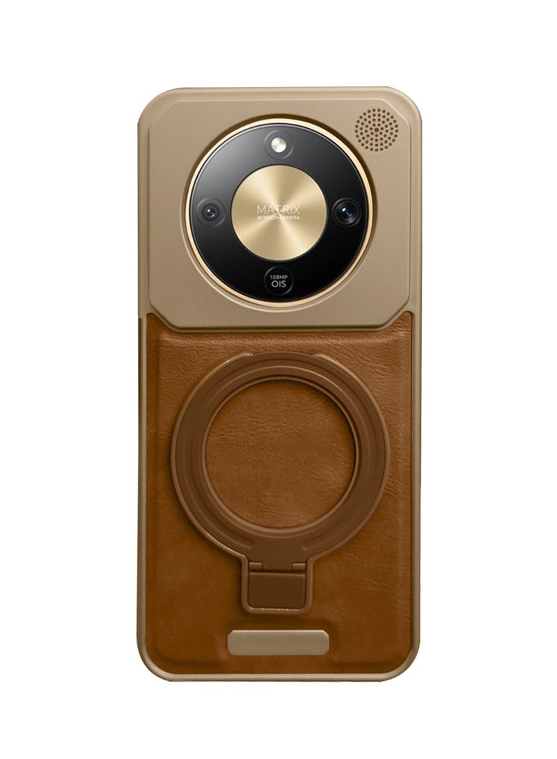 Wtech Honor X9d 5G 2025 Metal Frameless Case Metallic Vegan Leather Stand Magsafe Support Hard Case Cover (MCMPMN) - Brown - Image 2