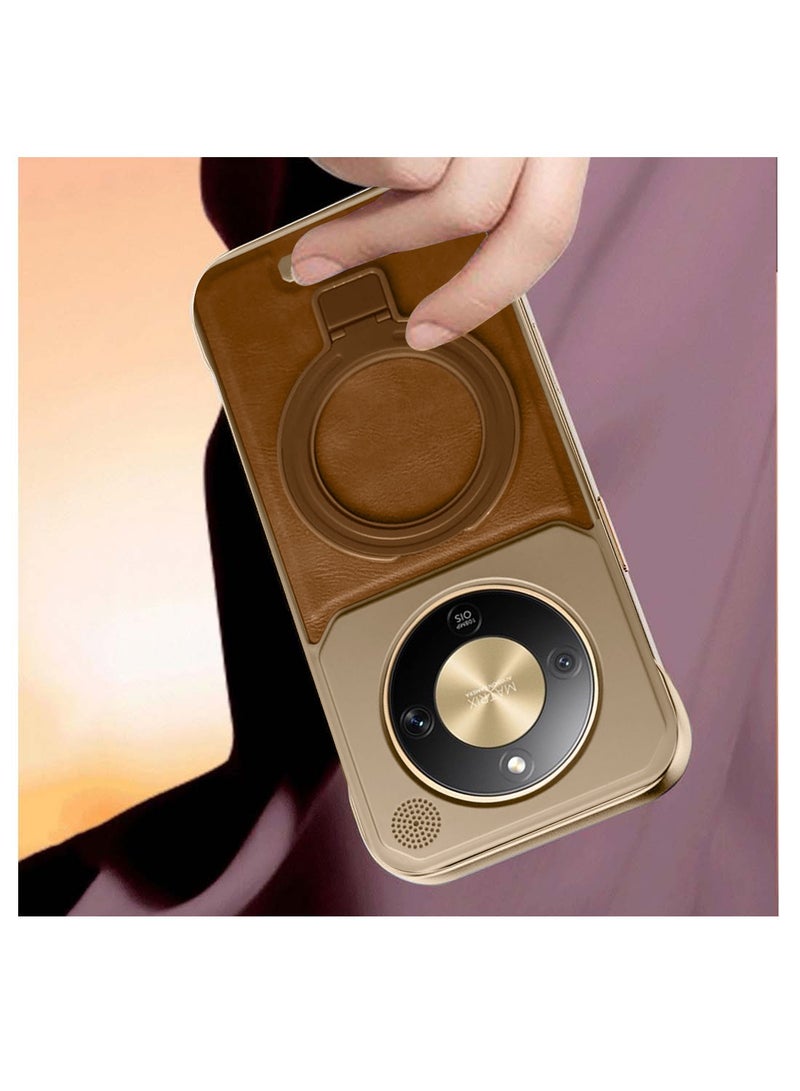 Wtech Honor X9d 5G 2025 Metal Frameless Case Metallic Vegan Leather Stand Magsafe Support Hard Case Cover (MCMPMN) - Brown - Image 3