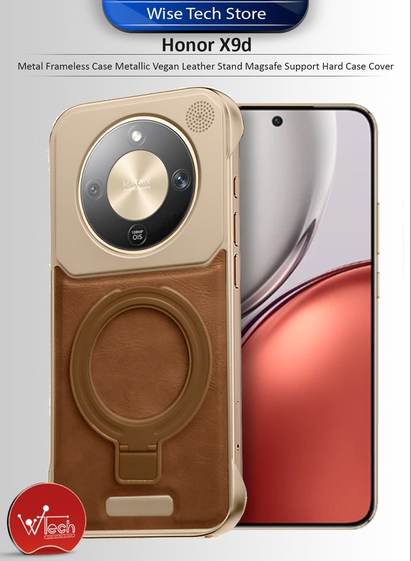 Wtech Honor X9d 5G 2025 Metal Frameless Case Metallic Vegan Leather Stand Magsafe Support Hard Case Cover (MCMPMN) - Brown - Image 1