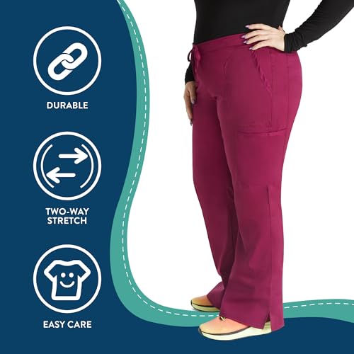 Cherokee WW Revolution by Cherokee Women's Mid Rise Moderate Flare Drawstring Pant Petite, Wine, X-Small Petite - Image 5
