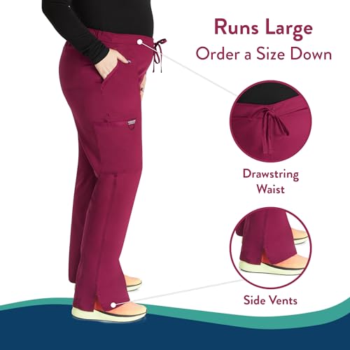 Cherokee WW Revolution by Cherokee Women's Mid Rise Moderate Flare Drawstring Pant Petite, Wine, X-Small Petite - Image 4