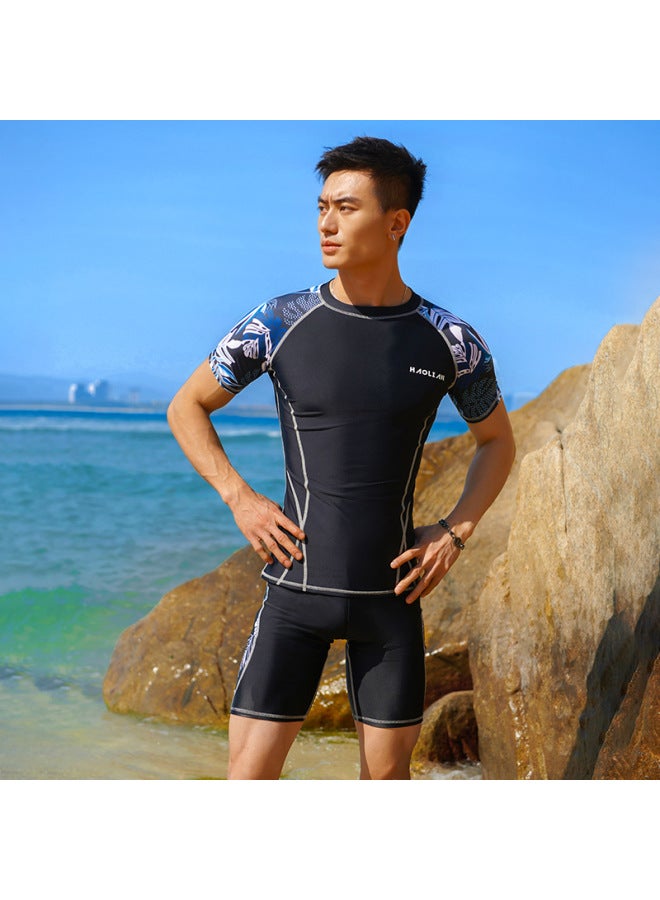Loquat Swimwear Men's Hot Spring Large Size Suit Teenagers Anti-embarrassment Boys Sunscreen Swimming Trunks Jacket On Behalf Of Wholesale-Color:9510 Black- - Image 1