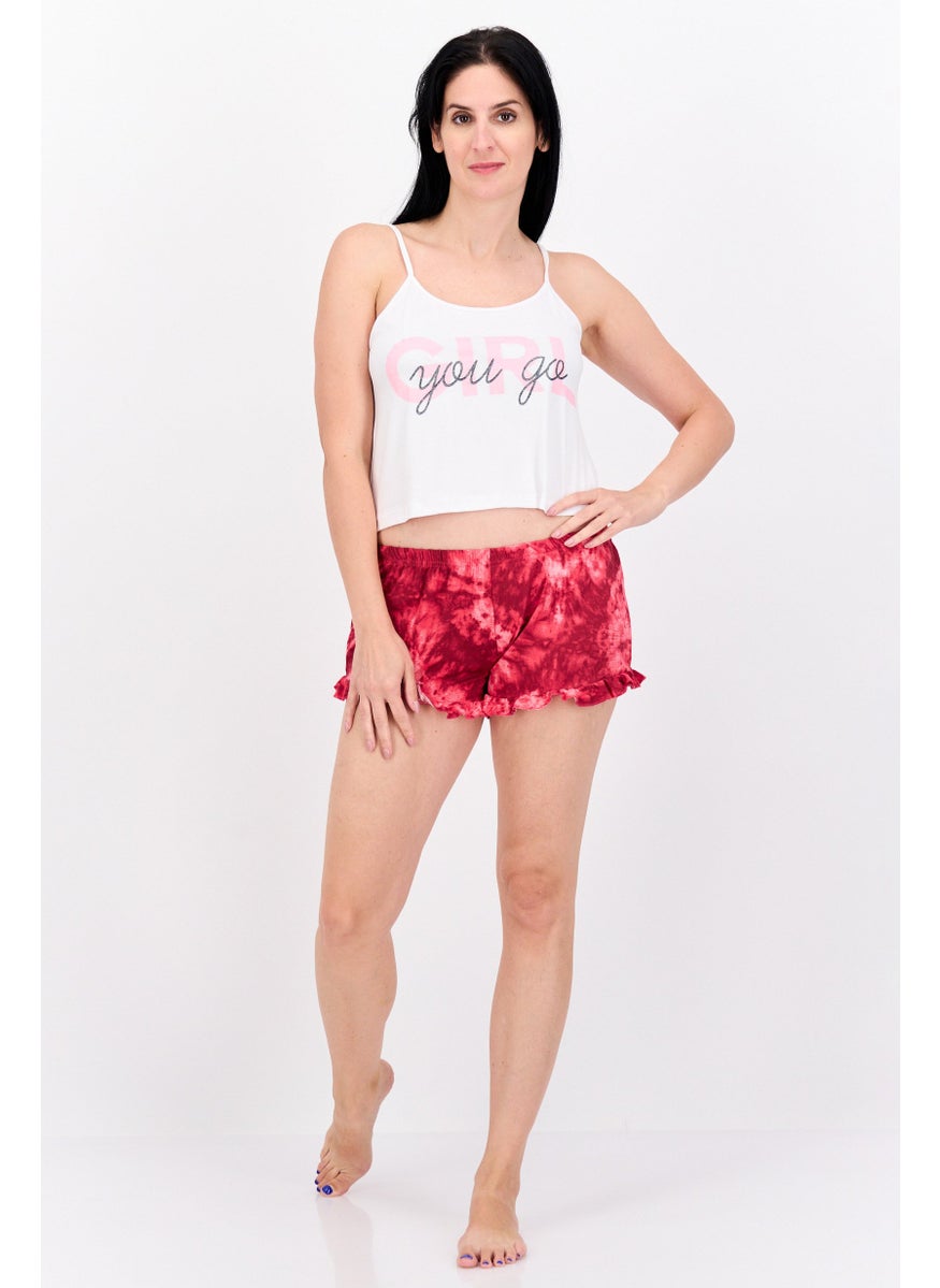 French Affair - Women 2 Pieces Set Printed Pajama, White Combo - Image 1