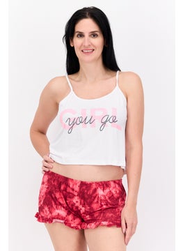 Women 2 Pieces Set Printed Pajama, White Combo