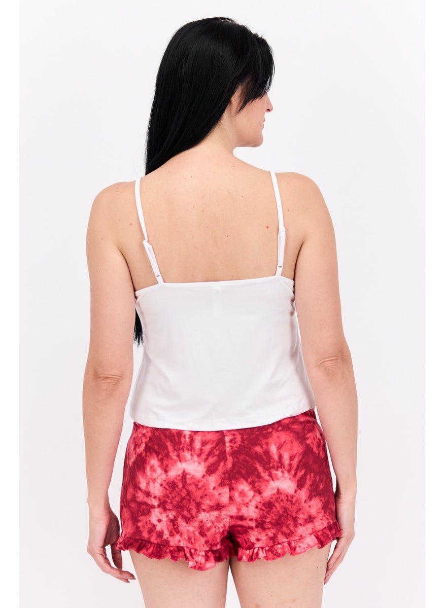 French Affair - Women 2 Pieces Set Printed Pajama, White Combo - Image 1