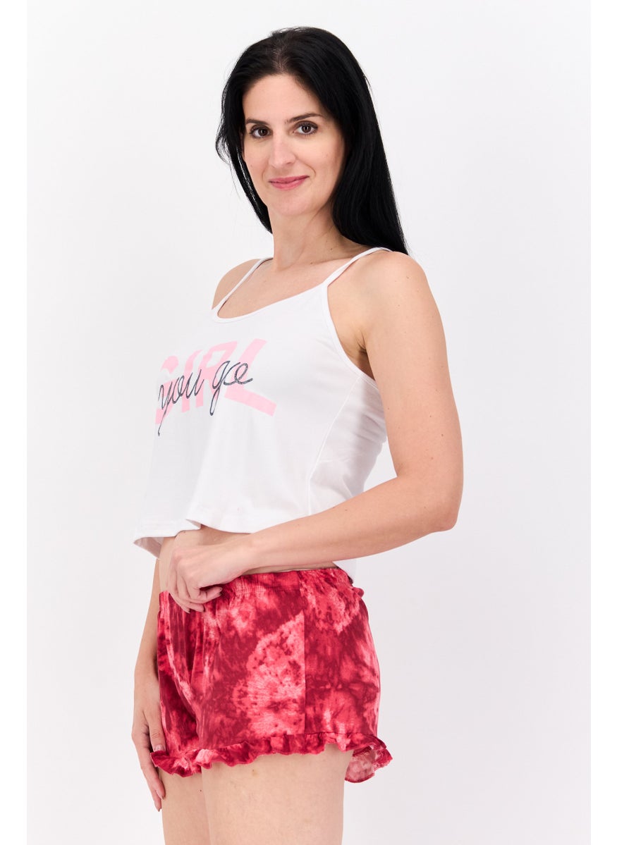 French Affair - Women 2 Pieces Set Printed Pajama, White Combo - Image 1