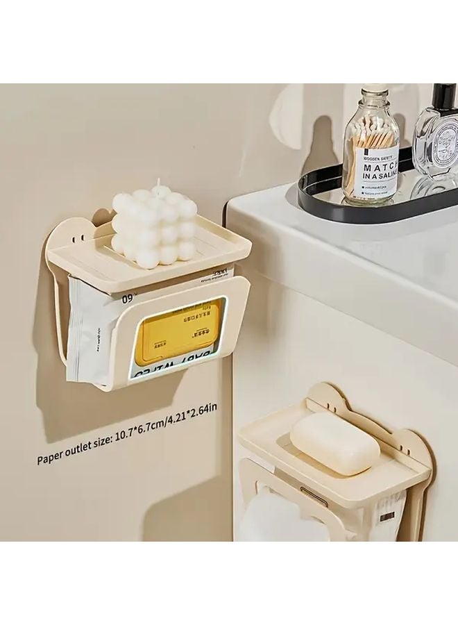 Cream ABS Wall Mounted Wet Wipe Dispenser No Drilling Easy Install Shelf Kitchen Bathroom - Image 3