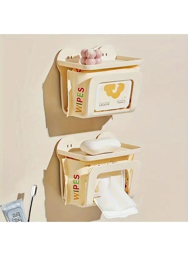 Cream ABS Wall Mounted Wet Wipe Dispenser No Drilling Easy Install Shelf Kitchen Bathroom - Image 5