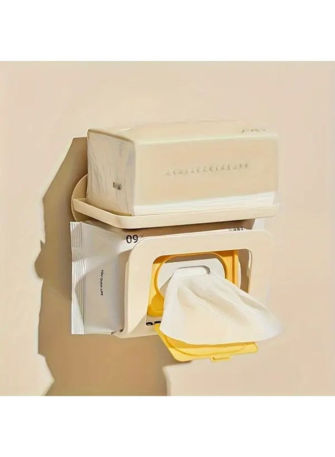 Cream ABS Wall Mounted Wet Wipe Dispenser No Drilling Easy Install Shelf Kitchen Bathroom - Image 2
