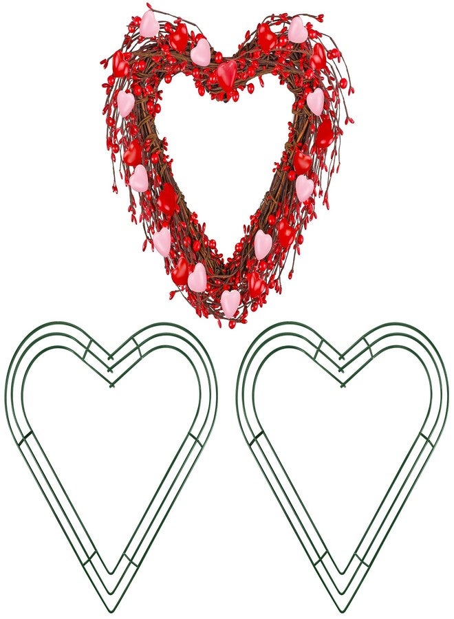 Aodaer 2 Pack 12 Inch Heart Wire Wreaths Frame Heart Metal Wreath Garland Green Wire Flower Wreath for Valentine's Day, Wedding Party, Home Ceremony Decoration - Image 1