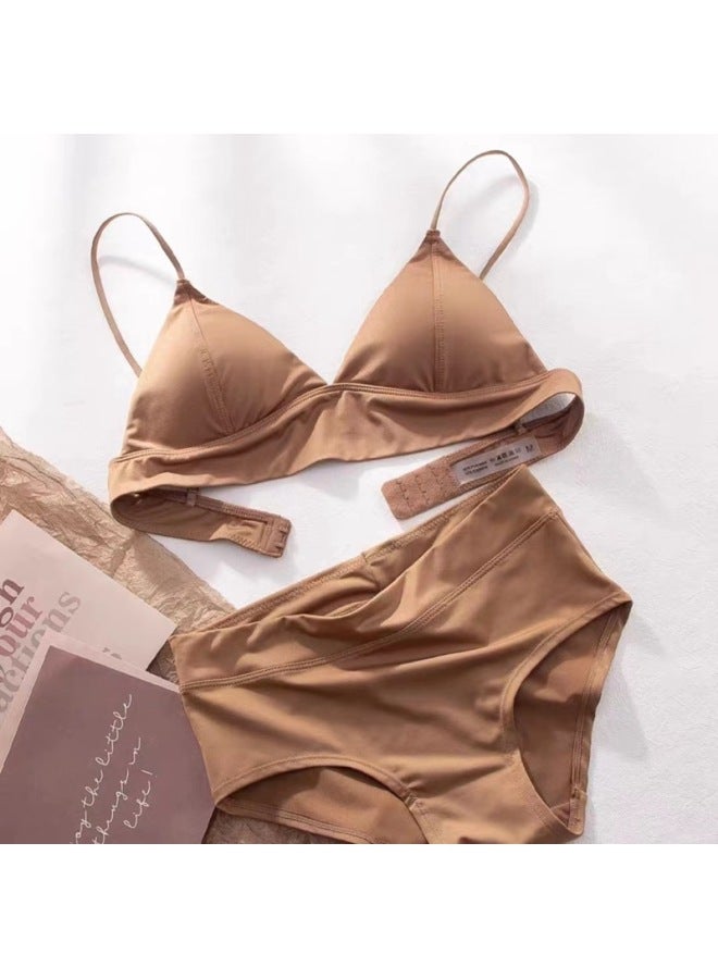 French-style Wireless Triangle Cup Bra Set, Thin And Breathable With Beautiful Back Design, Seamless Thin Straps, Suitable For Small Busts, Comfortable For Women