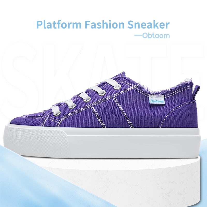 Obtaom Women Platform Canvas Sneakers White Comfort Play Fashion Sneakers Casual Lift Platform Lace Up Shoes CuteWalking Shoes for Lady(Purple,US9) - Image 3
